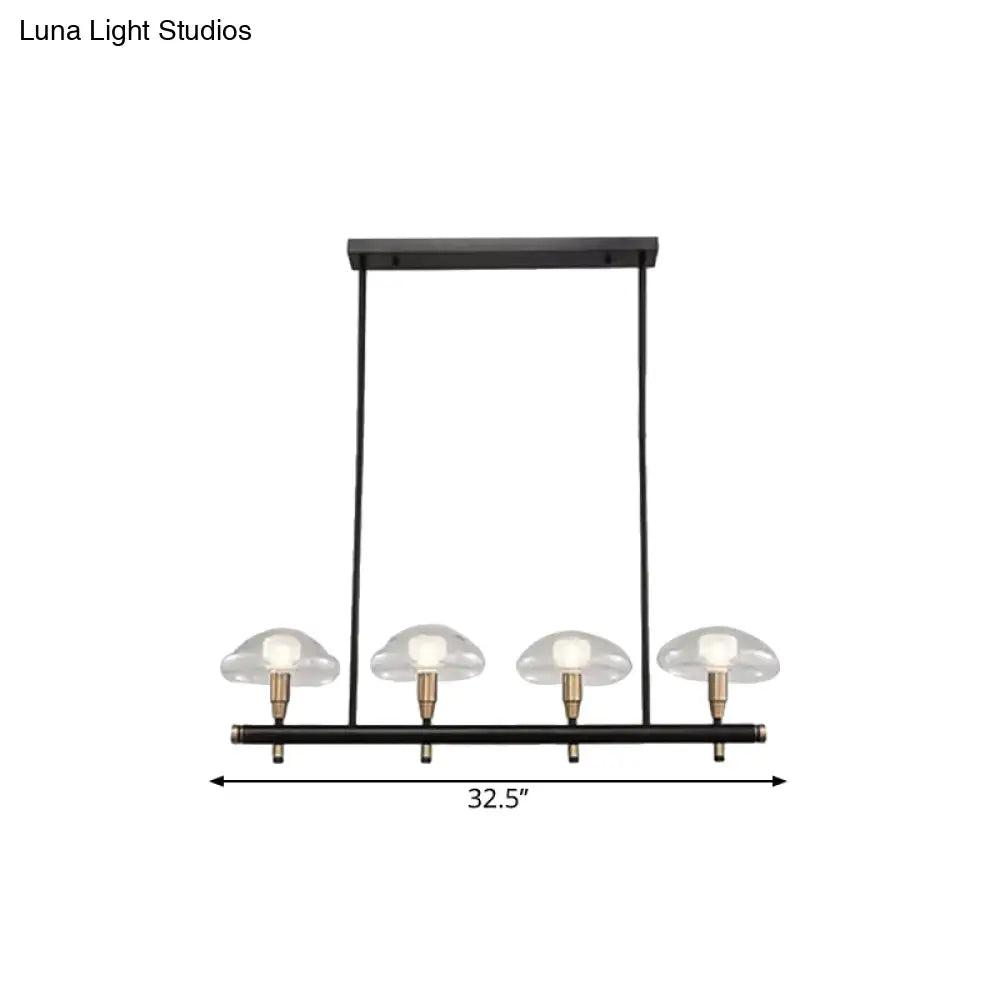 مصباح معلق على شكل جزيرة من الزجاج الأسود من DecorBites™ مع ظلال شفافة على شكل فطر مقاس 4/6 - مثالي للمطاعم
