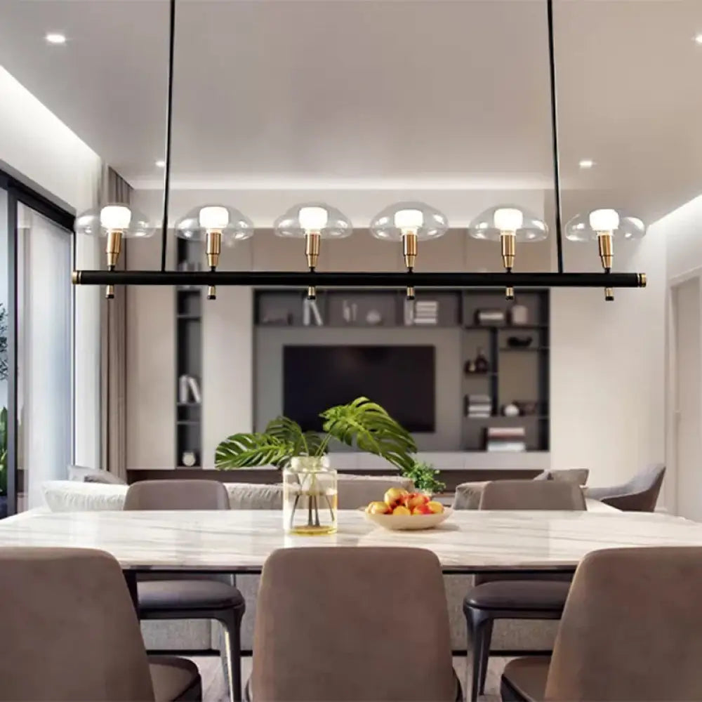 مصباح معلق على شكل جزيرة من الزجاج الأسود من DecorBites™ مع ظلال شفافة على شكل فطر مقاس 4/6 - مثالي للمطاعم