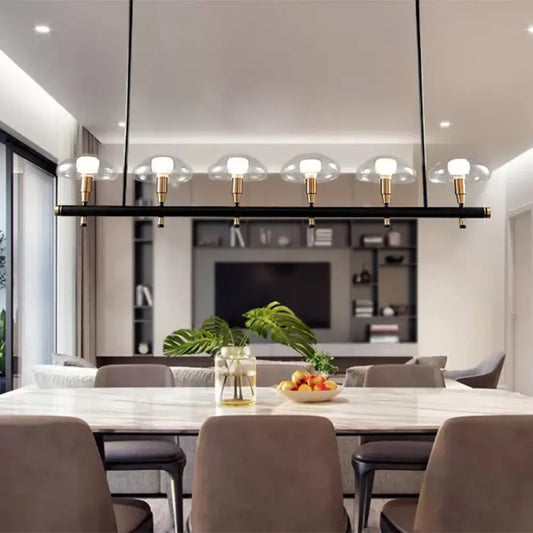 DecorBites™ Black Glass Island Pendant Light with 4/6 Clear Mushroom Shades - Ideal for Restaurants