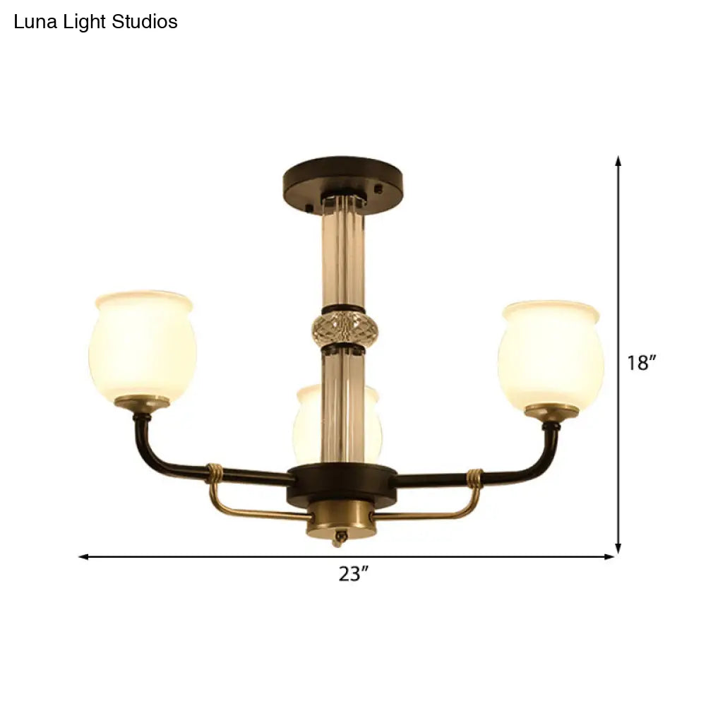 ديكوربايتس™ مصباح سقف نصف مسطح من الزجاج الأسود - تصميم تقليدي على شكل جرة (3/6 مصابيح) لغرفة المعيشة