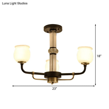 ديكوربايتس™ مصباح سقف نصف مسطح من الزجاج الأسود - تصميم تقليدي على شكل جرة (3/6 مصابيح) لغرفة المعيشة