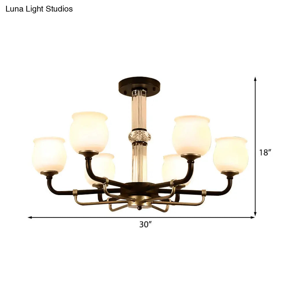 ديكوربايتس™ مصباح سقف نصف مسطح من الزجاج الأسود - تصميم تقليدي على شكل جرة (3/6 مصابيح) لغرفة المعيشة