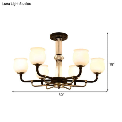 ديكوربايتس™ مصباح سقف نصف مسطح من الزجاج الأسود - تصميم تقليدي على شكل جرة (3/6 مصابيح) لغرفة المعيشة