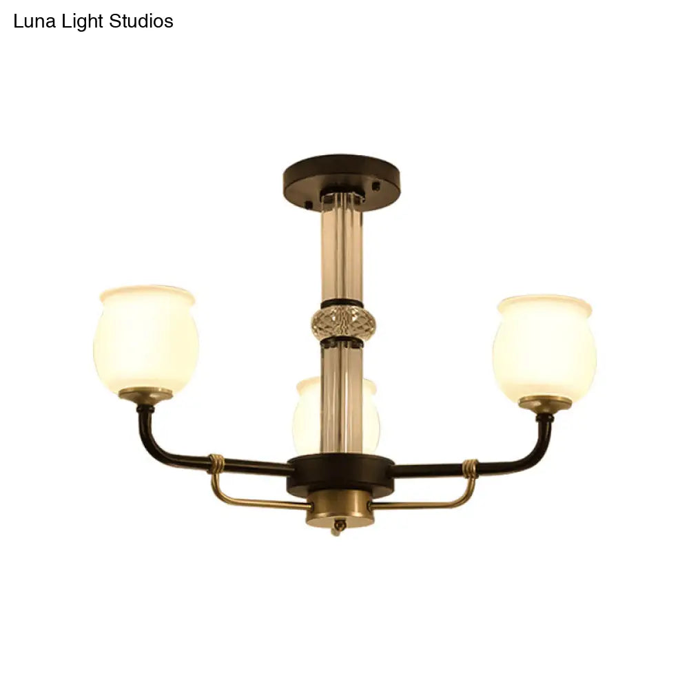 ديكوربايتس™ مصباح سقف نصف مسطح من الزجاج الأسود - تصميم تقليدي على شكل جرة (3/6 مصابيح) لغرفة المعيشة