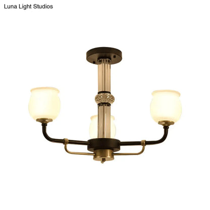 ديكوربايتس™ مصباح سقف نصف مسطح من الزجاج الأسود - تصميم تقليدي على شكل جرة (3/6 مصابيح) لغرفة المعيشة