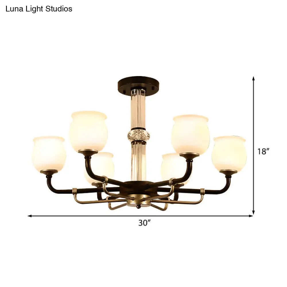 ديكوربايتس™ مصباح سقف نصف مسطح من الزجاج الأسود - تصميم تقليدي على شكل جرة (3/6 مصابيح) لغرفة المعيشة