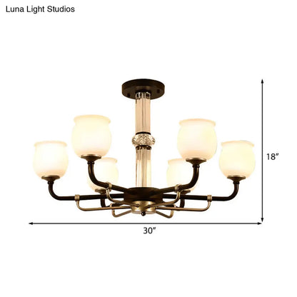 ديكوربايتس™ مصباح سقف نصف مسطح من الزجاج الأسود - تصميم تقليدي على شكل جرة (3/6 مصابيح) لغرفة المعيشة