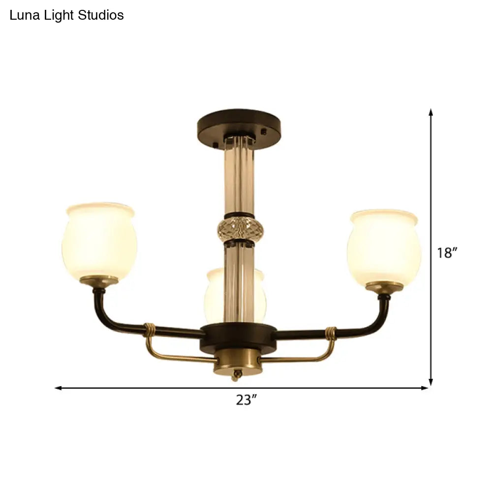 ديكوربايتس™ مصباح سقف نصف مسطح من الزجاج الأسود - تصميم تقليدي على شكل جرة (3/6 مصابيح) لغرفة المعيشة