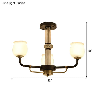 ديكوربايتس™ مصباح سقف نصف مسطح من الزجاج الأسود - تصميم تقليدي على شكل جرة (3/6 مصابيح) لغرفة المعيشة