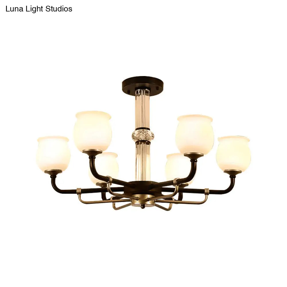 ديكوربايتس™ مصباح سقف نصف مسطح من الزجاج الأسود - تصميم تقليدي على شكل جرة (3/6 مصابيح) لغرفة المعيشة