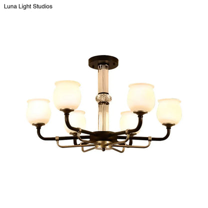 ديكوربايتس™ مصباح سقف نصف مسطح من الزجاج الأسود - تصميم تقليدي على شكل جرة (3/6 مصابيح) لغرفة المعيشة