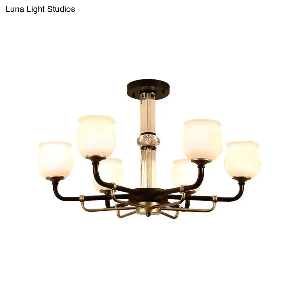 ديكوربايتس™ مصباح سقف نصف مسطح من الزجاج الأسود - تصميم تقليدي على شكل جرة (3/6 مصابيح) لغرفة المعيشة