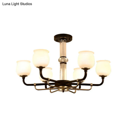 ديكوربايتس™ مصباح سقف نصف مسطح من الزجاج الأسود - تصميم تقليدي على شكل جرة (3/6 مصابيح) لغرفة المعيشة