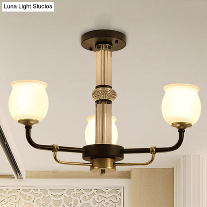 ديكوربايتس™ مصباح سقف نصف مسطح من الزجاج الأسود - تصميم تقليدي على شكل جرة (3/6 مصابيح) لغرفة المعيشة