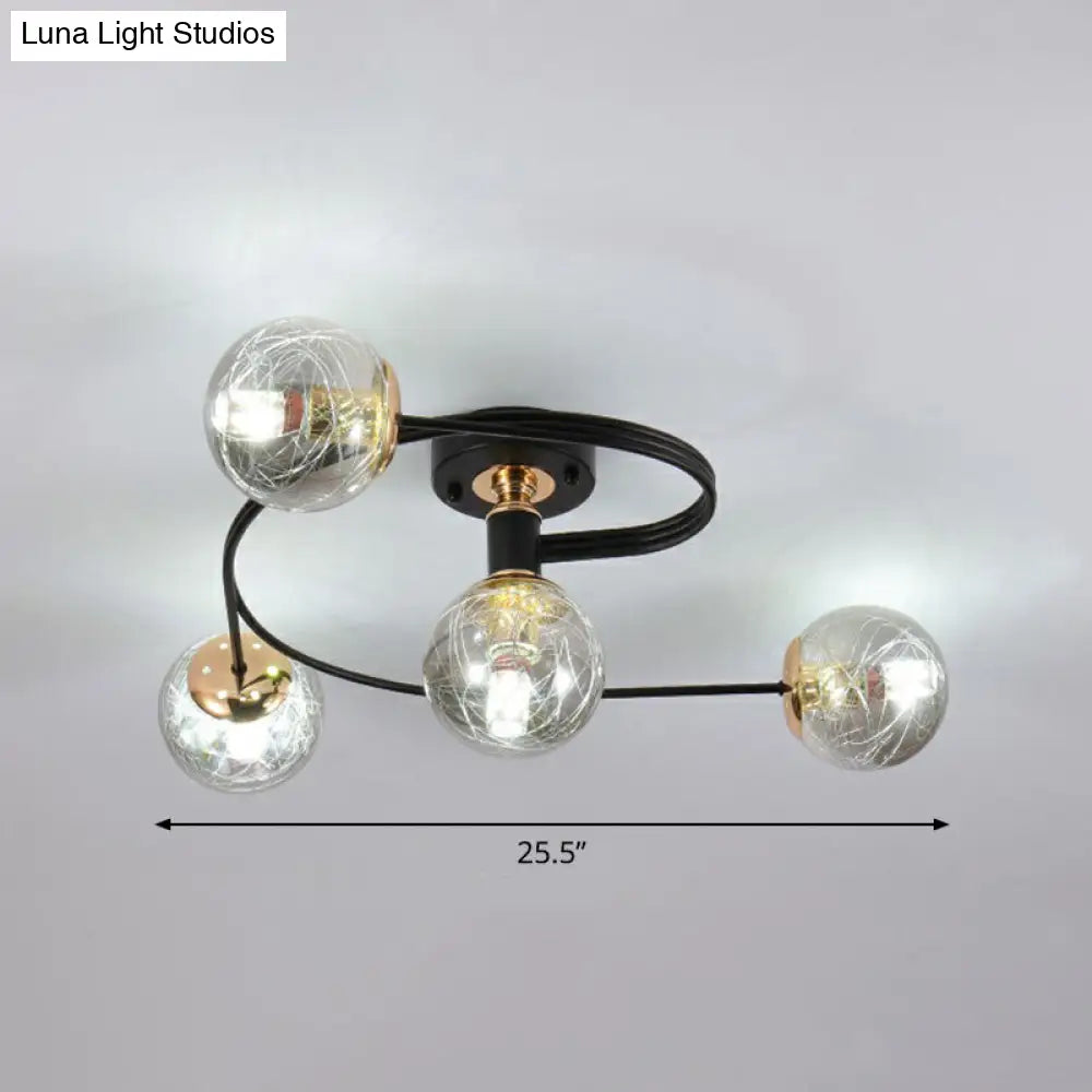 DecorBites™ DecorBites™ Black Glass Sphere Semi Flush Ceiling Mount Lamp with Elegant Spiral Design