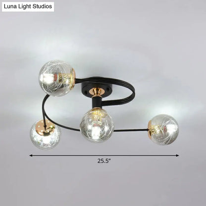 DecorBites™ DecorBites™ Black Glass Sphere Semi Flush Ceiling Mount Lamp with Elegant Spiral Design
