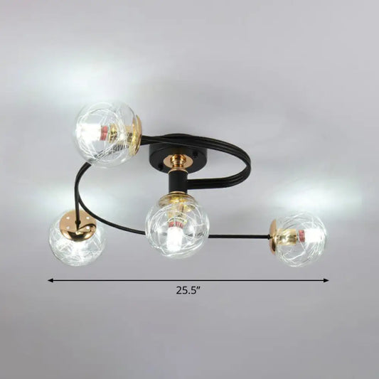 DecorBites™ DecorBites™ Black Glass Sphere Semi Flush Ceiling Mount Lamp with Elegant Spiral Design