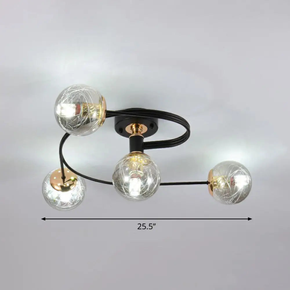 DecorBites™ DecorBites™ Black Glass Sphere Semi Flush Ceiling Mount Lamp with Elegant Spiral Design