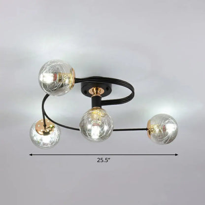DecorBites™ DecorBites™ Black Glass Sphere Semi Flush Ceiling Mount Lamp with Elegant Spiral Design