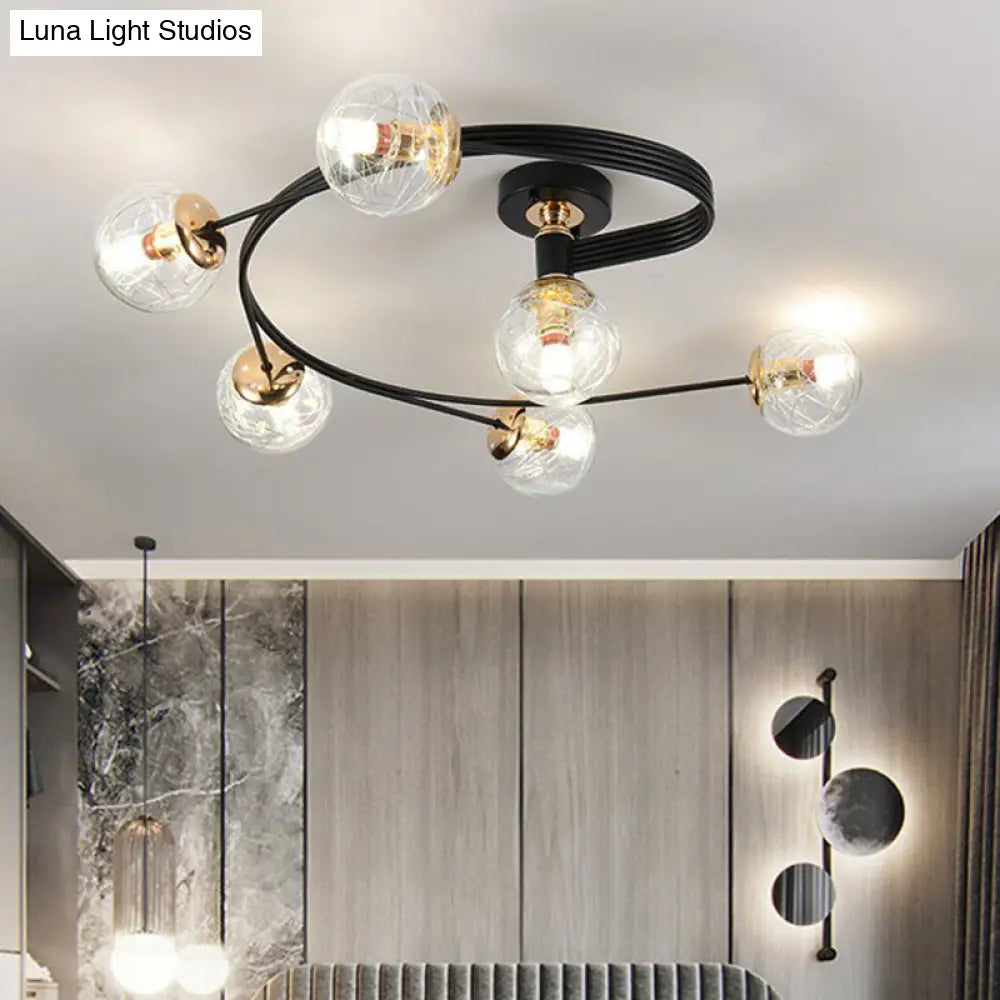 DecorBites™ DecorBites™ Black Glass Sphere Semi Flush Ceiling Mount Lamp with Elegant Spiral Design
