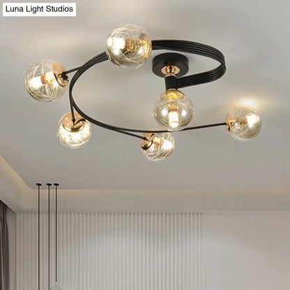 DecorBites™ DecorBites™ Black Glass Sphere Semi Flush Ceiling Mount Lamp with Elegant Spiral Design
