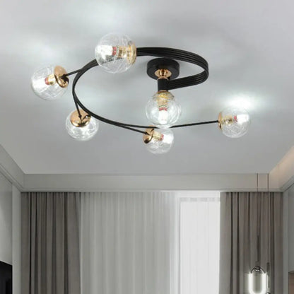 DecorBites™ DecorBites™ Black Glass Sphere Semi Flush Ceiling Mount Lamp with Elegant Spiral Design