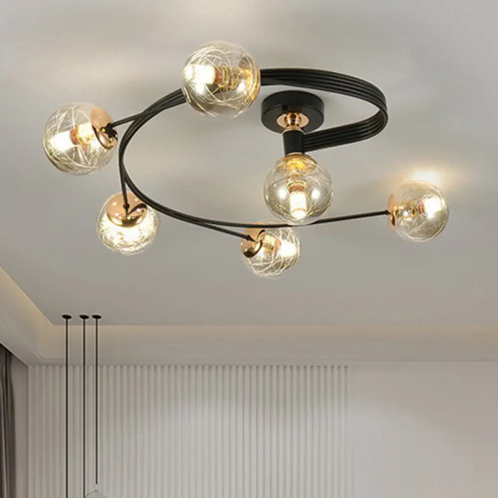 DecorBites™ DecorBites™ Black Glass Sphere Semi Flush Ceiling Mount Lamp with Elegant Spiral Design