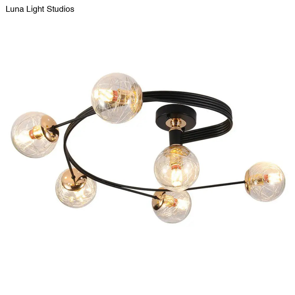 DecorBites™ DecorBites™ Black Glass Sphere Semi Flush Ceiling Mount Lamp with Elegant Spiral Design