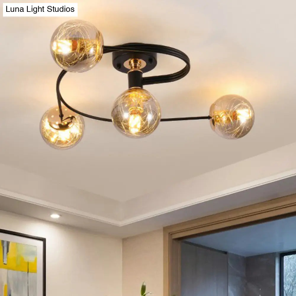 DecorBites™ DecorBites™ Black Glass Sphere Semi Flush Ceiling Mount Lamp with Elegant Spiral Design