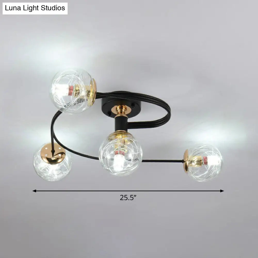 DecorBites™ DecorBites™ Black Glass Sphere Semi Flush Ceiling Mount Lamp with Elegant Spiral Design