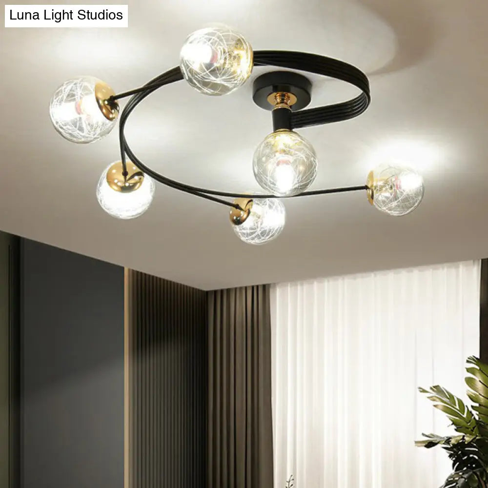 DecorBites™ DecorBites™ Black Glass Sphere Semi Flush Ceiling Mount Lamp with Elegant Spiral Design