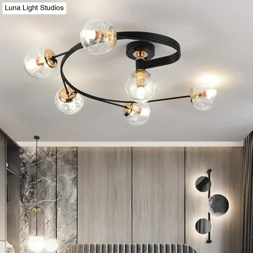 DecorBites™ DecorBites™ Black Glass Sphere Semi Flush Ceiling Mount Lamp with Elegant Spiral Design