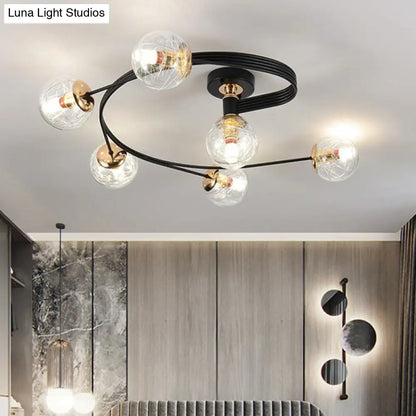 DecorBites™ DecorBites™ Black Glass Sphere Semi Flush Ceiling Mount Lamp with Elegant Spiral Design