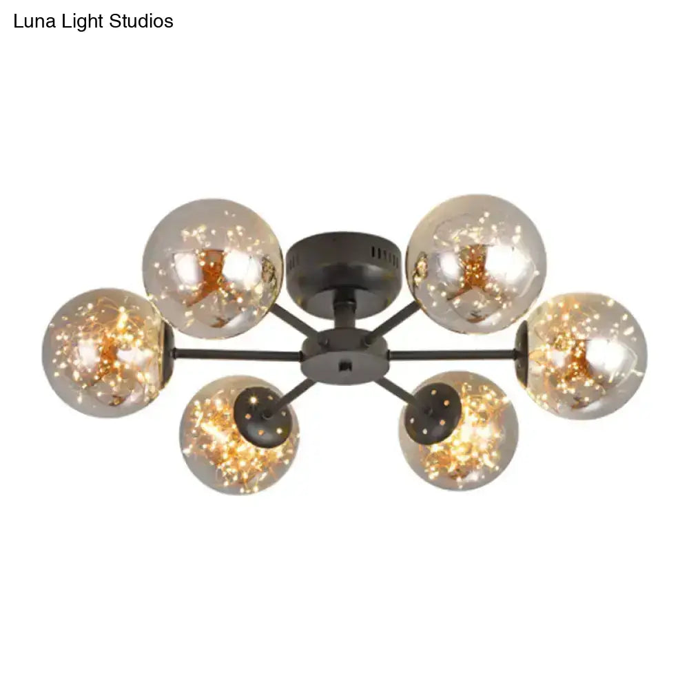 DecorBites™ DecorBites™ Black Globe LED Starry Semi Flush Mount Ceiling Light with Glass Shade