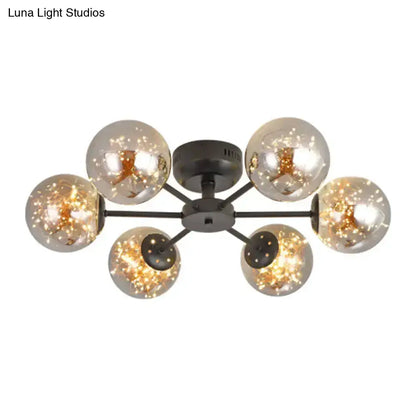 DecorBites™ DecorBites™ Black Globe LED Starry Semi Flush Mount Ceiling Light with Glass Shade
