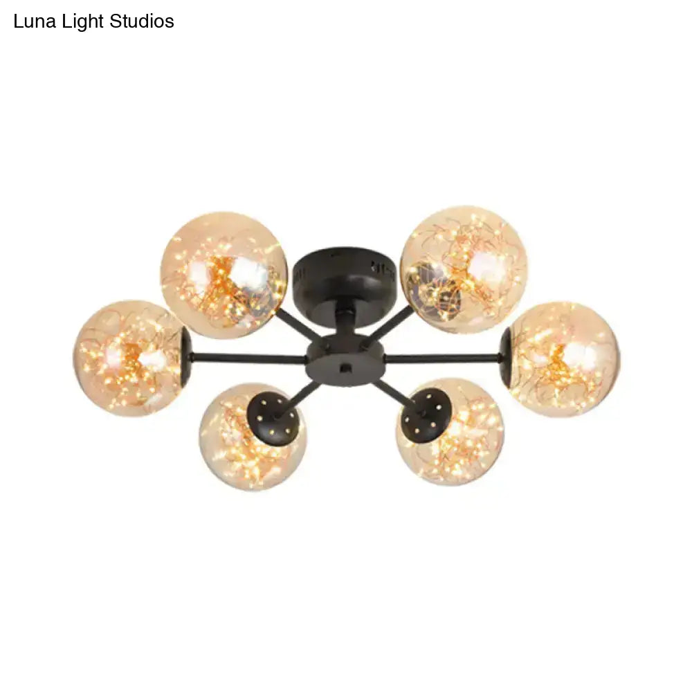 DecorBites™ DecorBites™ Black Globe LED Starry Semi Flush Mount Ceiling Light with Glass Shade