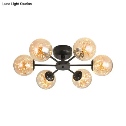 DecorBites™ DecorBites™ Black Globe LED Starry Semi Flush Mount Ceiling Light with Glass Shade