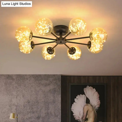 DecorBites™ DecorBites™ Black Globe LED Starry Semi Flush Mount Ceiling Light with Glass Shade