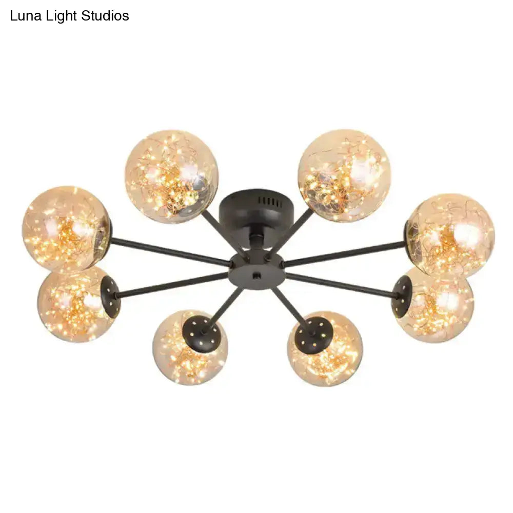 DecorBites™ DecorBites™ Black Globe LED Starry Semi Flush Mount Ceiling Light with Glass Shade