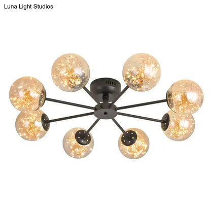 DecorBites™ DecorBites™ Black Globe LED Starry Semi Flush Mount Ceiling Light with Glass Shade