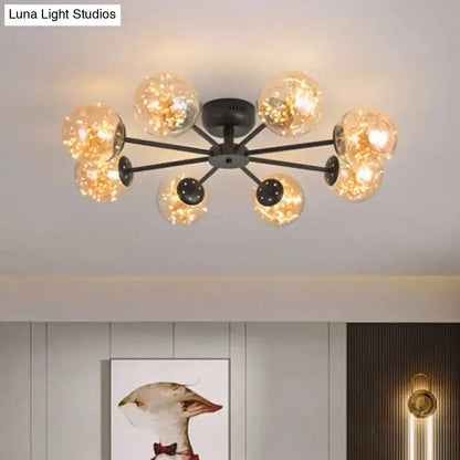 DecorBites™ DecorBites™ Black Globe LED Starry Semi Flush Mount Ceiling Light with Glass Shade