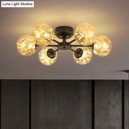 DecorBites™ DecorBites™ Black Globe LED Starry Semi Flush Mount Ceiling Light with Glass Shade
