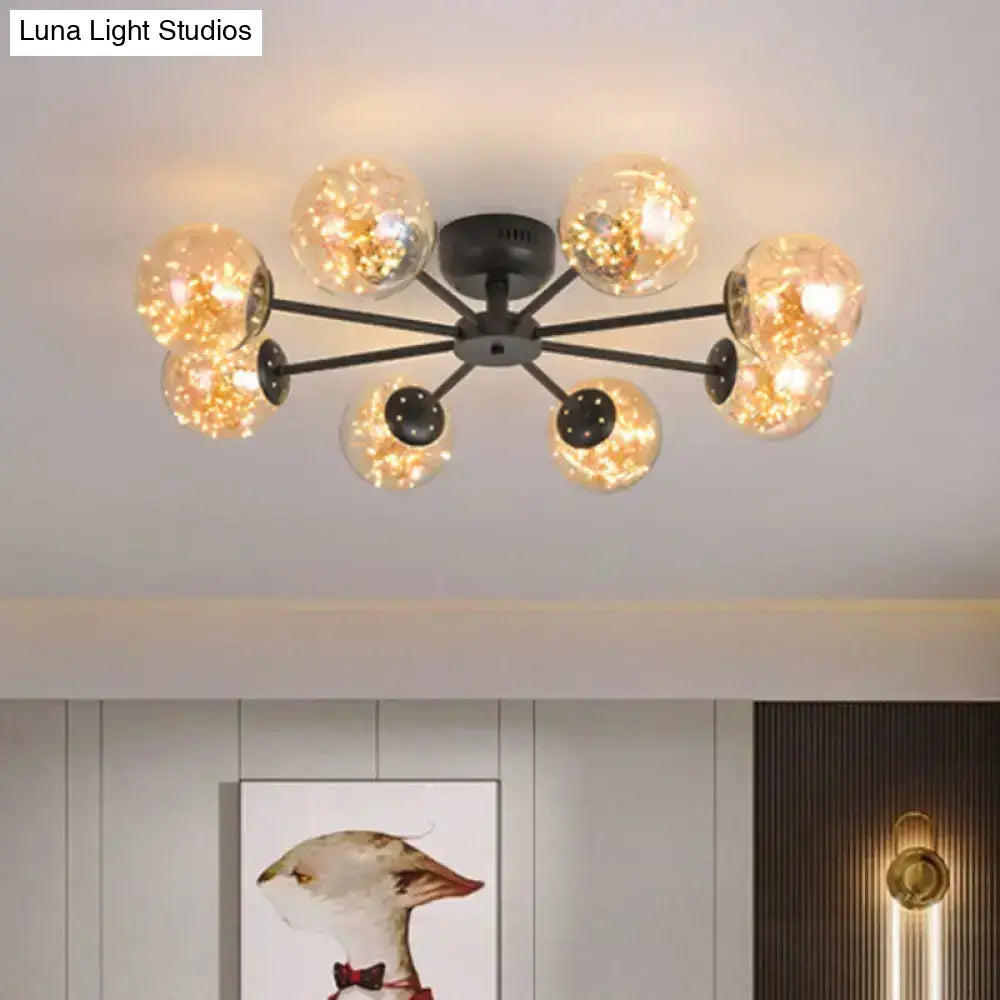 DecorBites™ DecorBites™ Black Globe LED Starry Semi Flush Mount Ceiling Light with Glass Shade