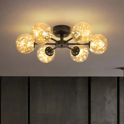 DecorBites™ DecorBites™ Black Globe LED Starry Semi Flush Mount Ceiling Light with Glass Shade