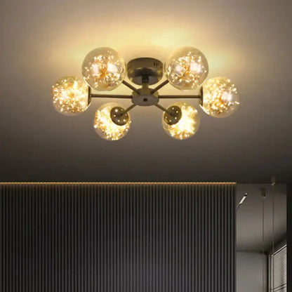 DecorBites™ DecorBites™ Black Globe LED Starry Semi Flush Mount Ceiling Light with Glass Shade