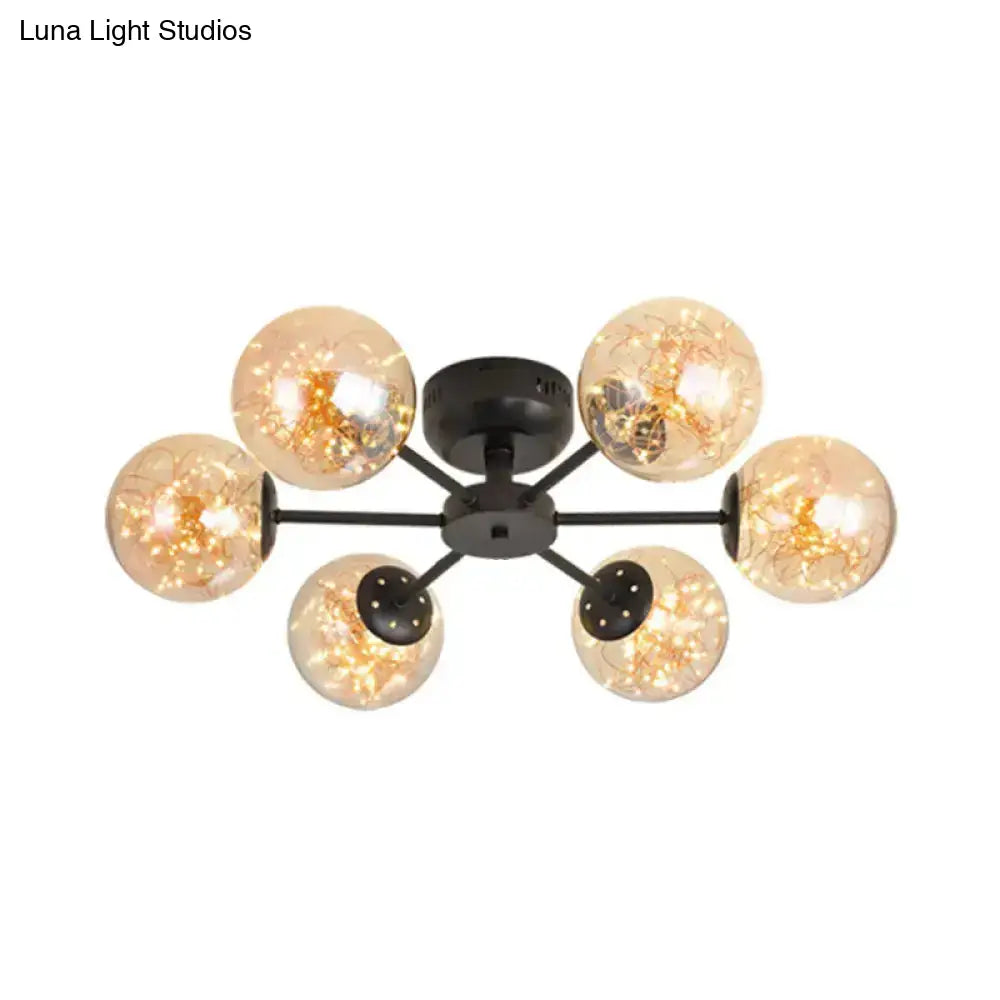 DecorBites™ DecorBites™ Black Globe LED Starry Semi Flush Mount Ceiling Light with Glass Shade