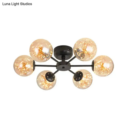 DecorBites™ DecorBites™ Black Globe LED Starry Semi Flush Mount Ceiling Light with Glass Shade