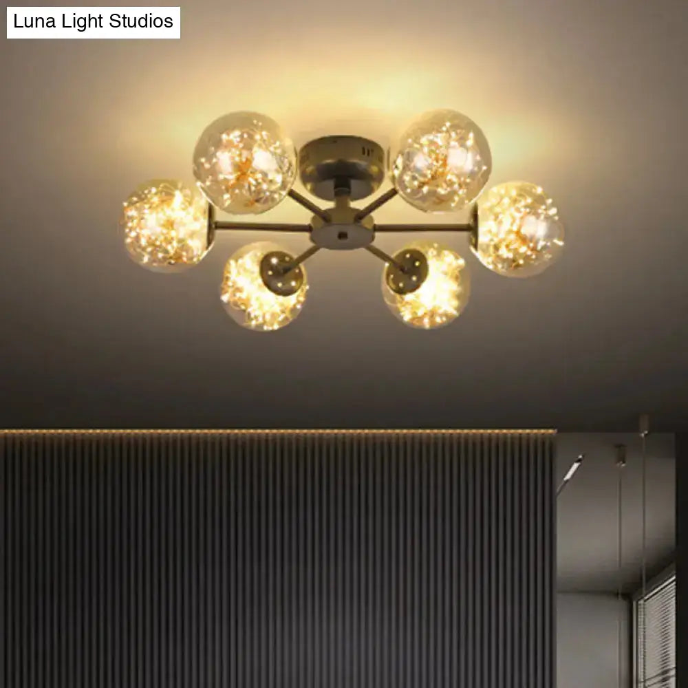 DecorBites™ DecorBites™ Black Globe LED Starry Semi Flush Mount Ceiling Light with Glass Shade