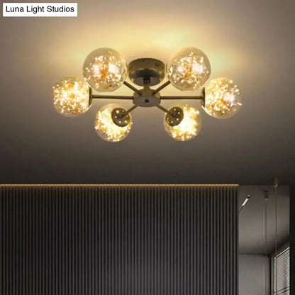 DecorBites™ DecorBites™ Black Globe LED Starry Semi Flush Mount Ceiling Light with Glass Shade