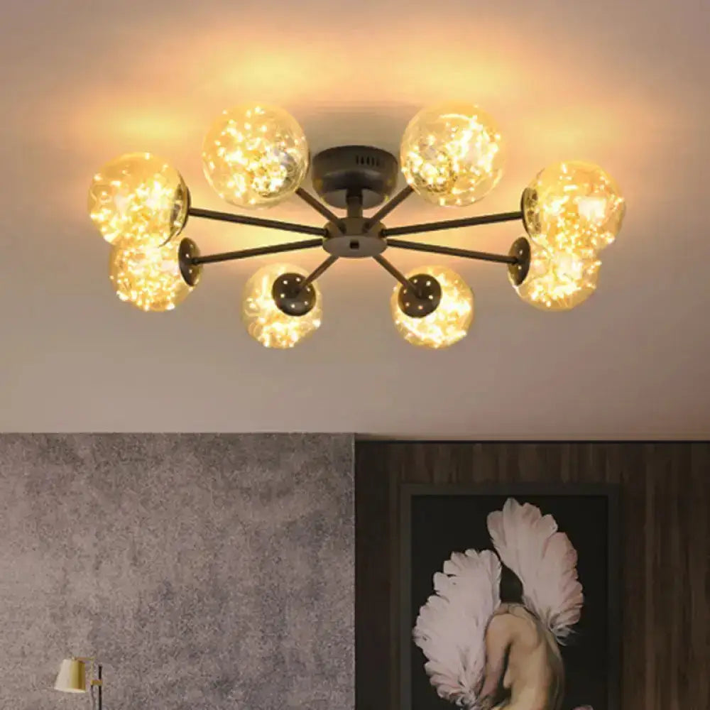 DecorBites™ DecorBites™ Black Globe LED Starry Semi Flush Mount Ceiling Light with Glass Shade